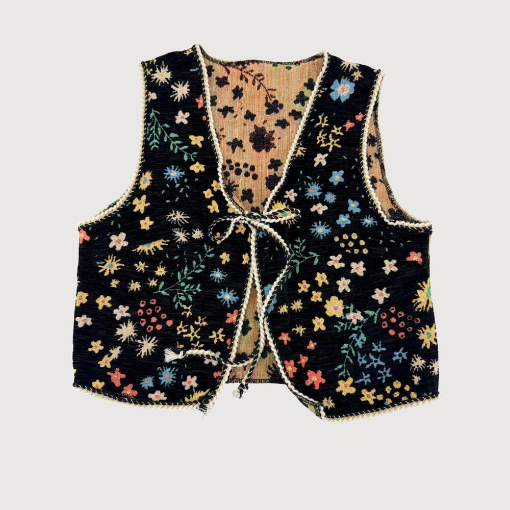 Gorglitter Vest Embroidered Boho Floral Black M - Picture 1 of 8